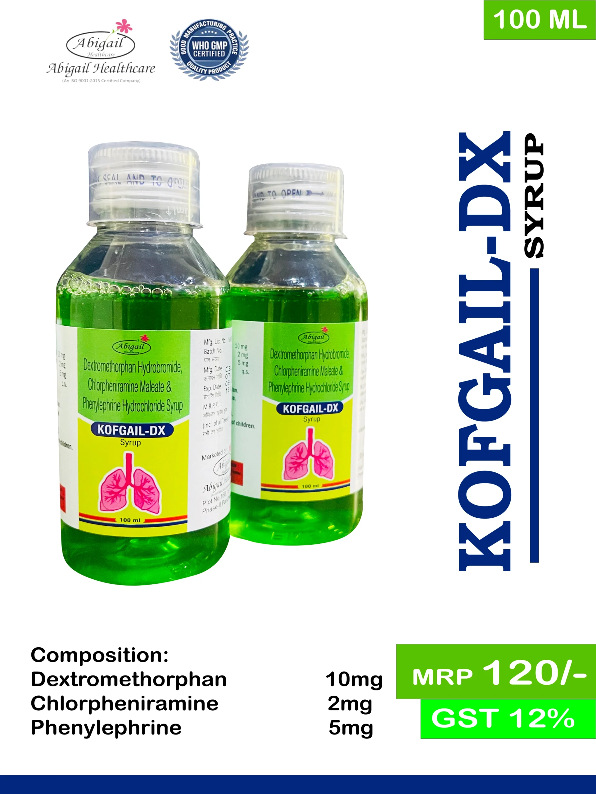 Dextromethorphan 10mg, Chlorpheniramine 2mg, and Phenylephrine 5 mg Syrup